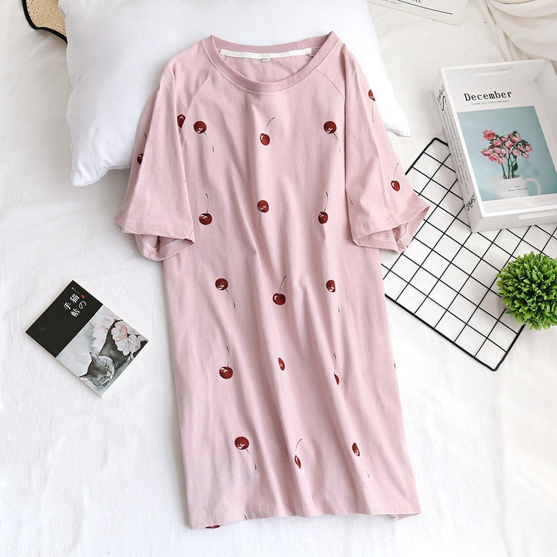 The Summertime Cherry & Cat Nightdress Solid Original Pajamas-Original Pajamas