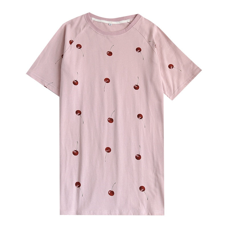 The Summertime Cherry & Cat Nightdress Solid Original Pajamas-Original Pajamas