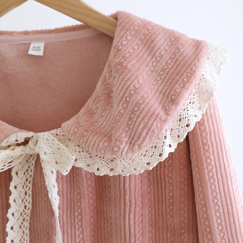 The Ruffled Long Laced Solid Original Pajamas-Original Pajamas