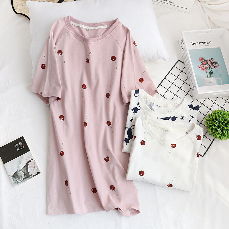 The Summertime Cherry & Cat Nightdress Solid Original Pajamas-Original Pajamas