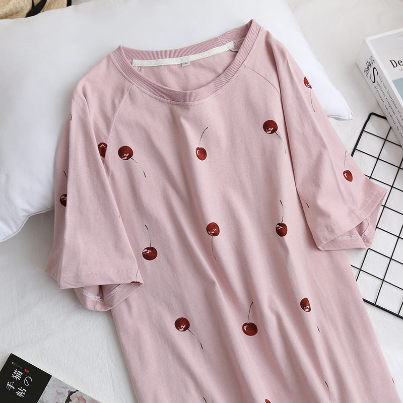 The Summertime Cherry & Cat Nightdress Solid Original Pajamas-Original Pajamas