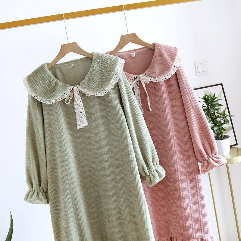 The Ruffled Long Laced Solid Original Pajamas-Original Pajamas