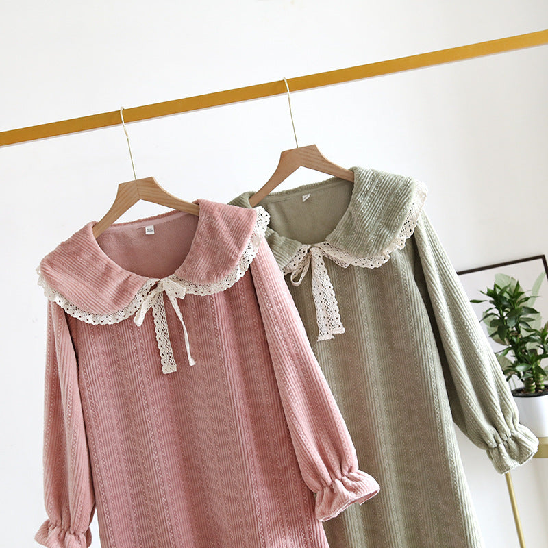 The Ruffled Long Laced Solid Original Pajamas-Original Pajamas