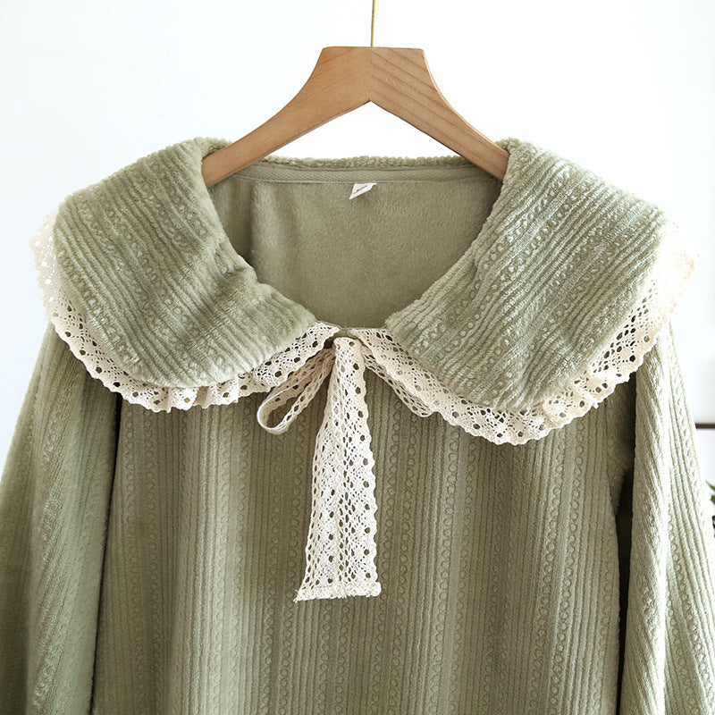 The Ruffled Long Laced Solid Original Pajamas-Original Pajamas