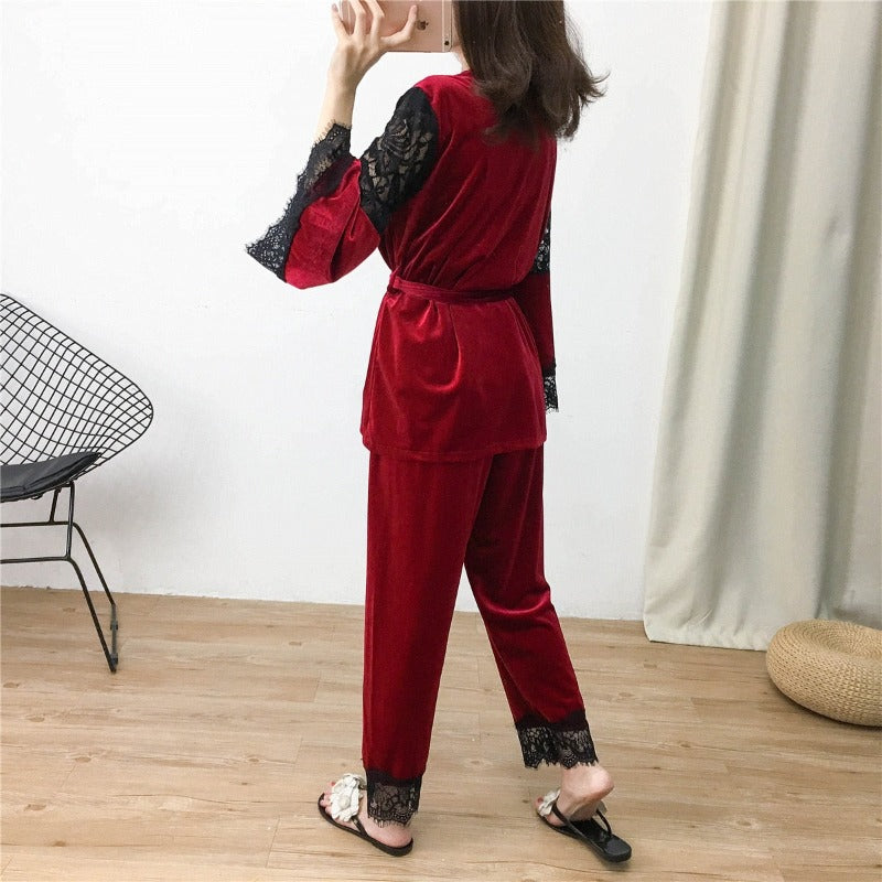 The Three Piece Velvet Original Pajamas Set-Original Pajamas