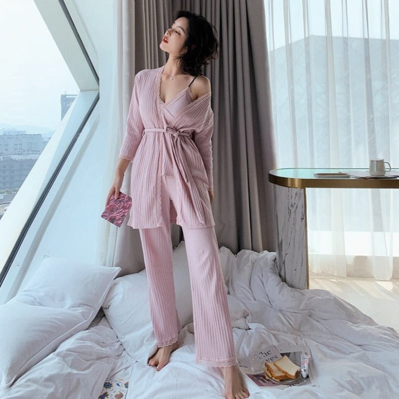 The Lace Robe Original Pajamas 3 Piece Pajama Set Best Sleepwear-Original Pajamas