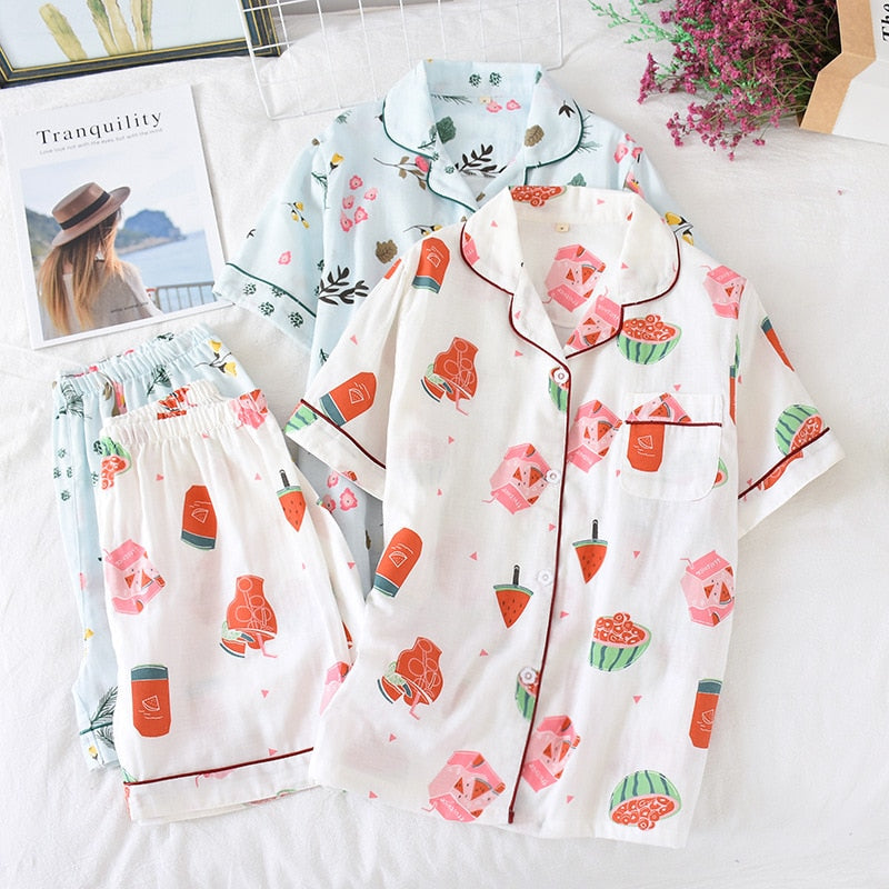 The Cute Cartoon Floral Print Pajama Set Original Pajamas-Original Pajamas