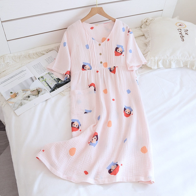 The Long Cartoon Button-Up Solid Original Pajamas-Original Pajamas