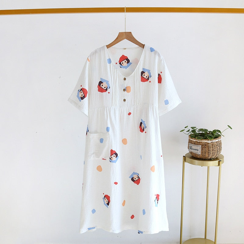 The Long Cartoon Button-Up Solid Original Pajamas-Original Pajamas