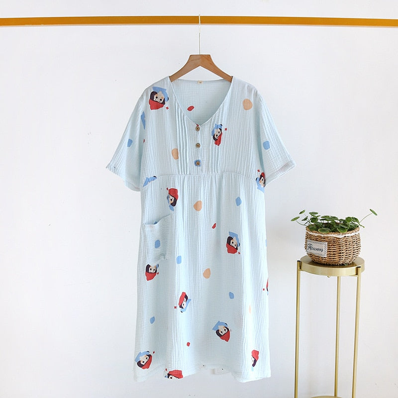 The Long Cartoon Button-Up Solid Original Pajamas-Original Pajamas