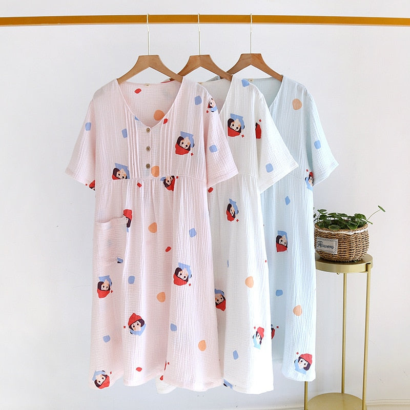 The Long Cartoon Button-Up Solid Original Pajamas-Original Pajamas