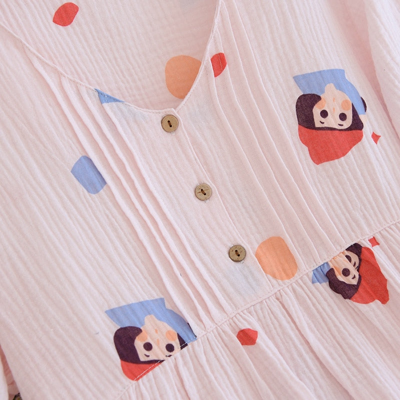 The Long Cartoon Button-Up Solid Original Pajamas-Original Pajamas