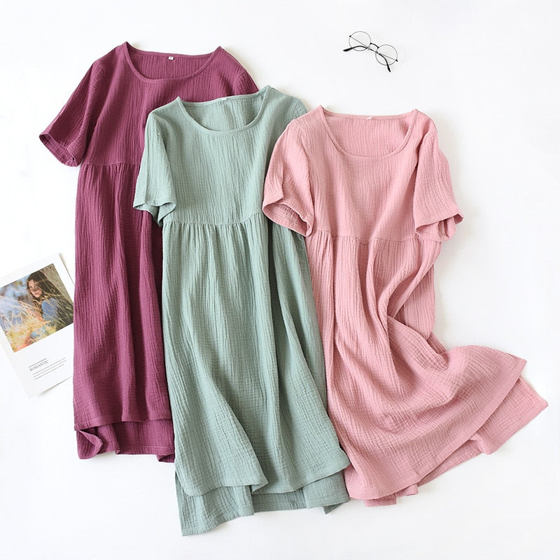 The Summer Solid Gown Cotton Sleepwear For Women-Original Pajamas