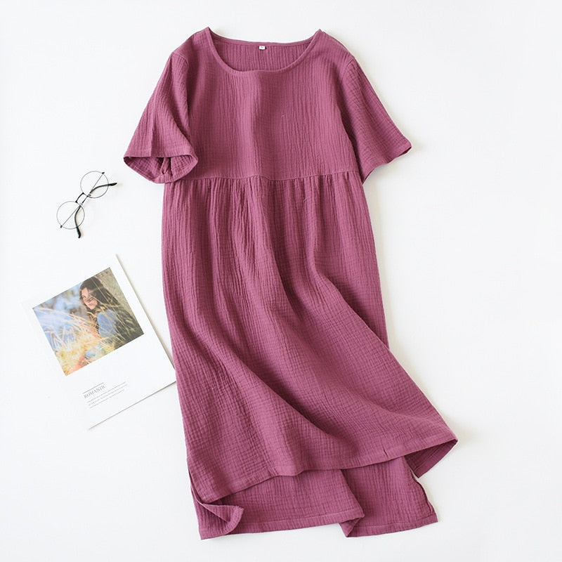 The Summer Solid Gown Cotton Sleepwear For Women-Original Pajamas