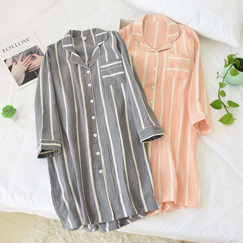 The White Striped Pattern Solid Best Ladies Pajamas-Original Pajamas