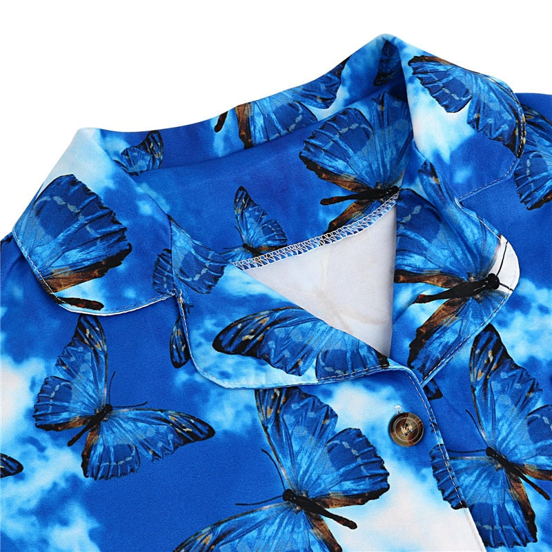 2 Piece Pyjama Set Butterfly Print Satin Silk Nightwear-Original Pajamas