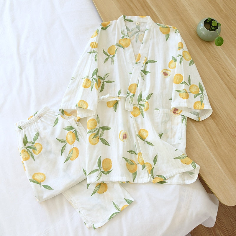 The Lemon Printed Kimono Best Ladies Pajamas-Original Pajamas