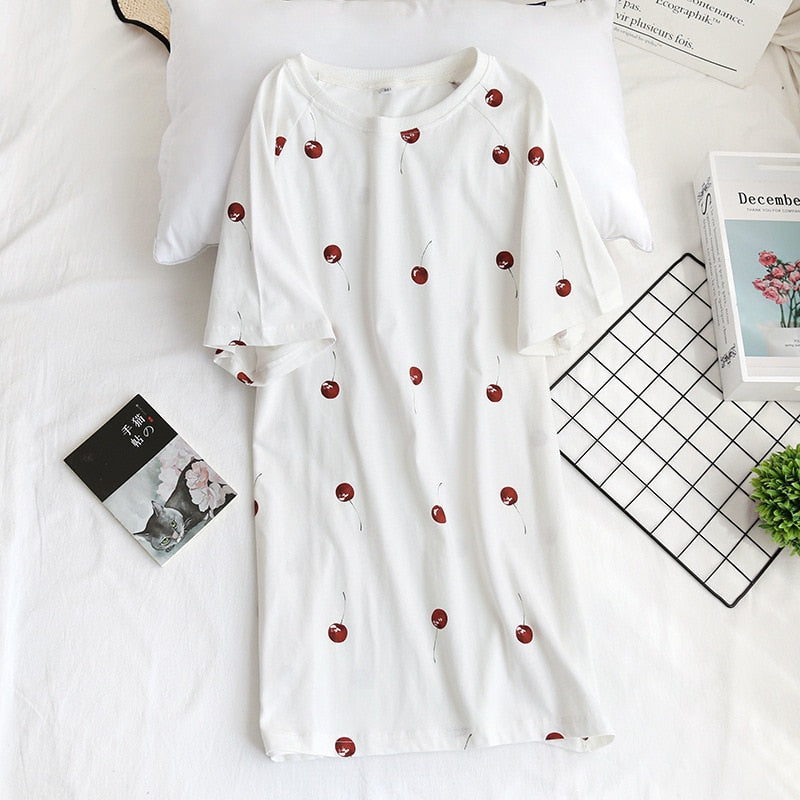 The Summertime Cherry & Cat Nightdress Solid Original Pajamas-Original Pajamas