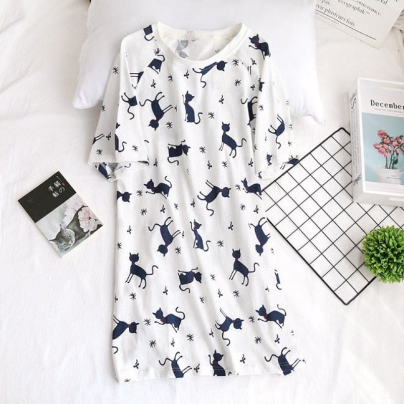 The Summertime Cherry & Cat Nightdress Solid Original Pajamas-Original Pajamas