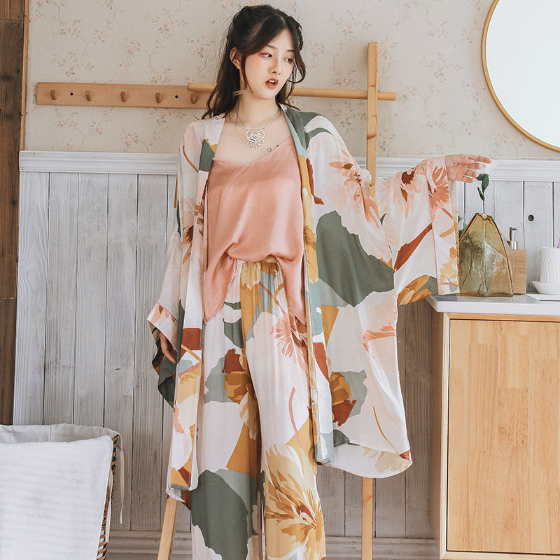 Japanese Kimono Dress 3 Piece Pajamas Coat Top Pants-Original Pajamas