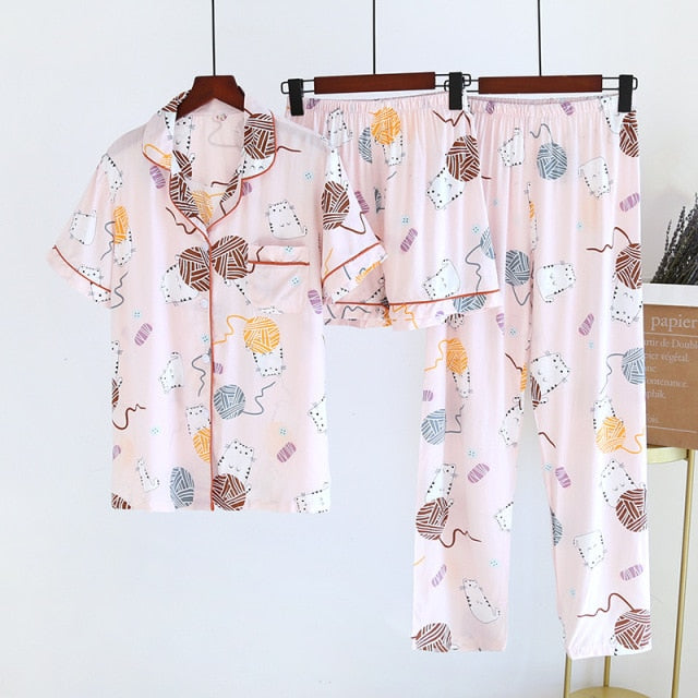The Tropical Set Of Best Women's Sleepwear 3 Piece Pajama Set-Original Pajamas