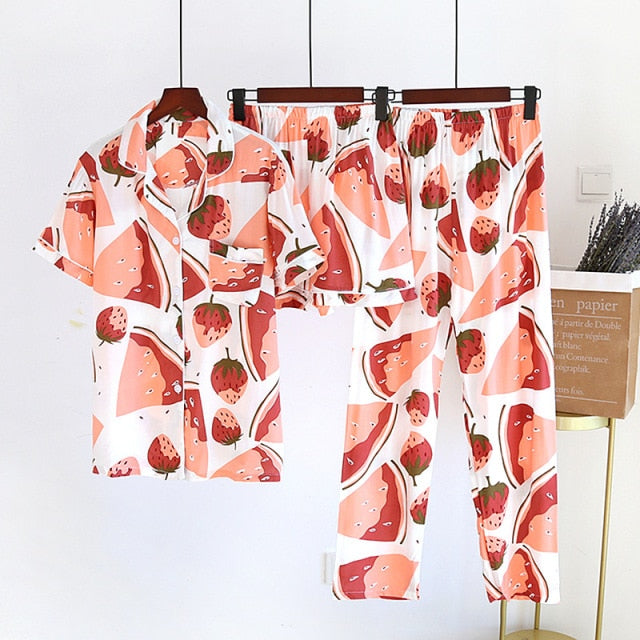 The Tropical Set Of Best Women's Sleepwear 3 Piece Pajama Set-Original Pajamas