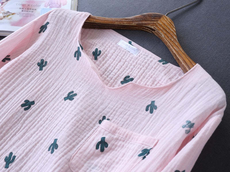 The Cactus Printed 2 Piece Long Pajama Set Cotton Sleepwear-Original Pajamas