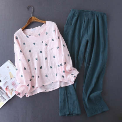 The Cactus Printed 2 Piece Long Pajama Set Cotton Sleepwear-Original Pajamas