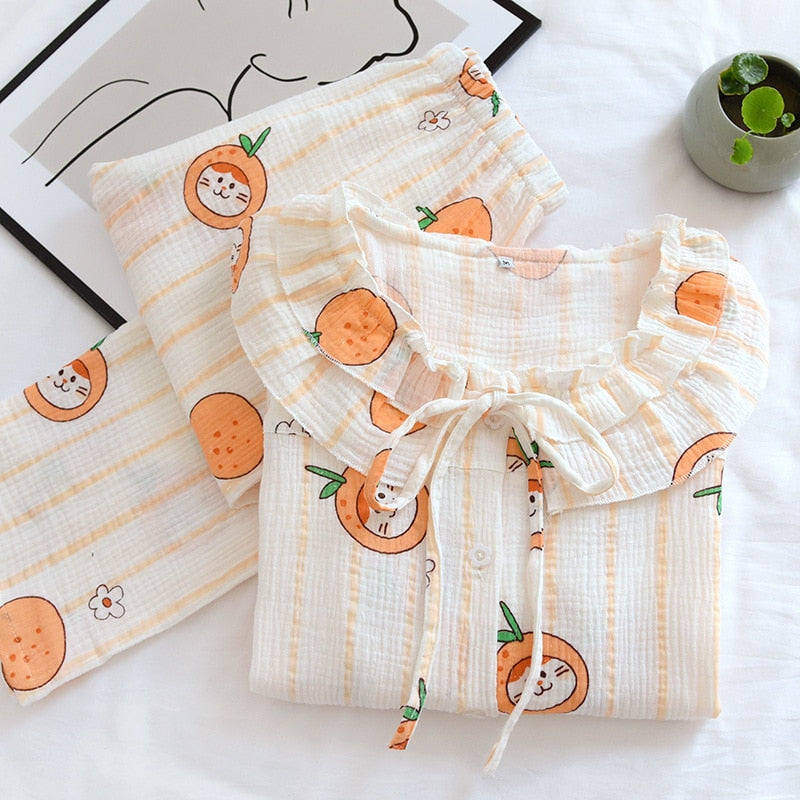 The Cute Cartoon Orange Cat Pajama Set Original Pajamas-Original Pajamas