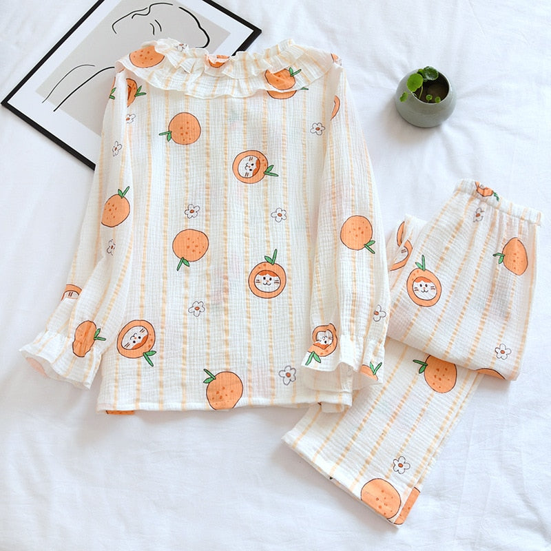 The Cute Cartoon Orange Cat Pajama Set Original Pajamas-Original Pajamas
