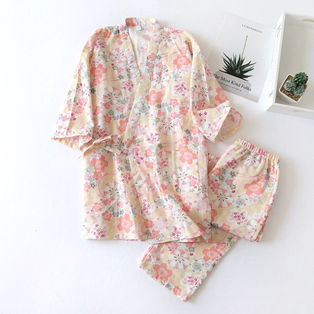 The Cute Cotton Kimono Pajama Set Cool Sleepwear-Original Pajamas
