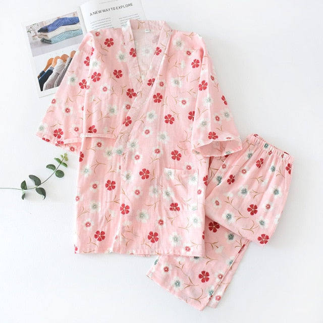 The Cute Cotton Kimono Pajama Set Cool Sleepwear-Original Pajamas