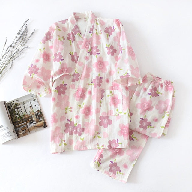 The Cute Cotton Kimono Pajama Set Cool Sleepwear-Original Pajamas