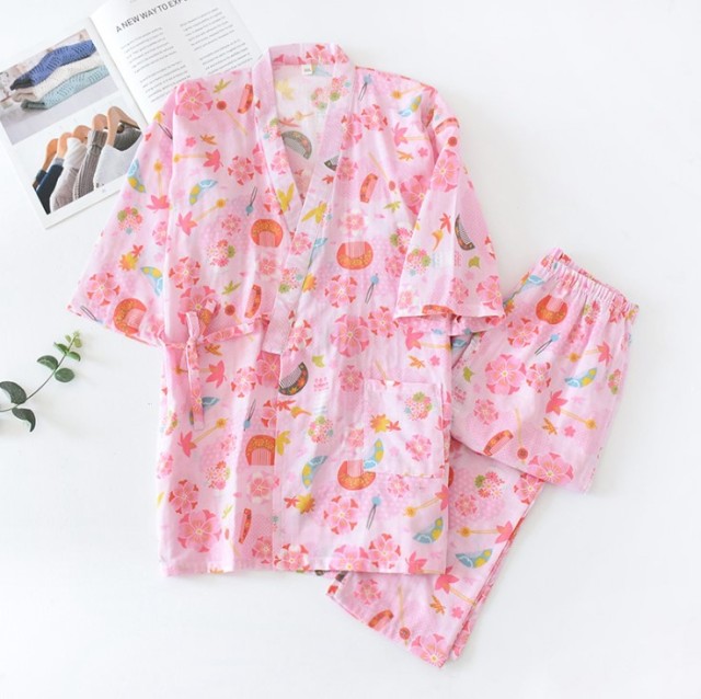 The Cute Cotton Kimono Pajama Set Cool Sleepwear-Original Pajamas