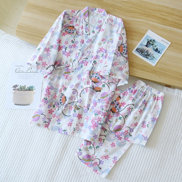The Cute Cotton Kimono Pajama Set Cool Sleepwear-Original Pajamas