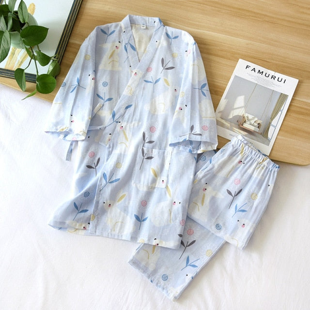 The Cute Cotton Kimono Pajama Set Cool Sleepwear-Original Pajamas