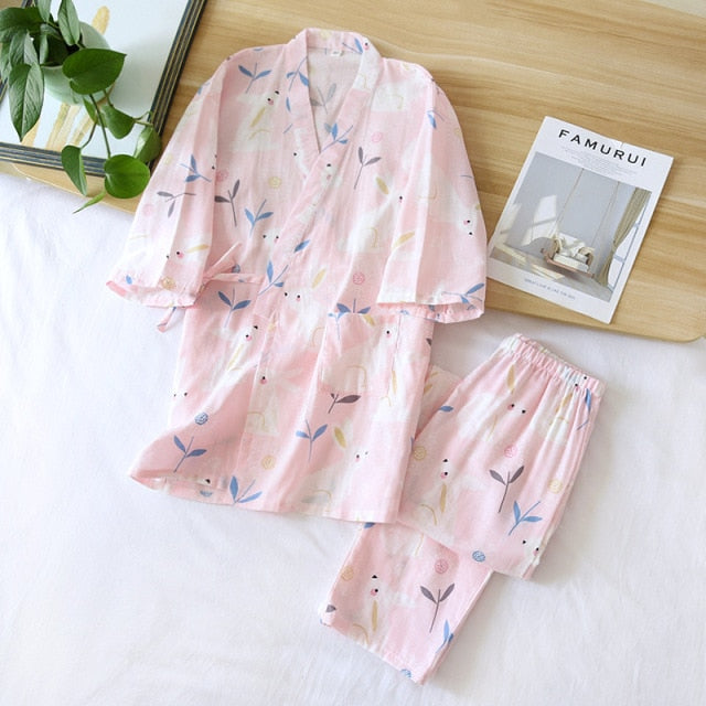 The Cute Cotton Kimono Pajama Set Cool Sleepwear-Original Pajamas