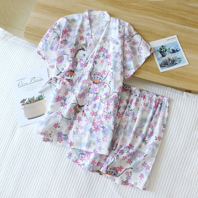 The Cute Cotton Kimono Pajama Set Cool Sleepwear-Original Pajamas