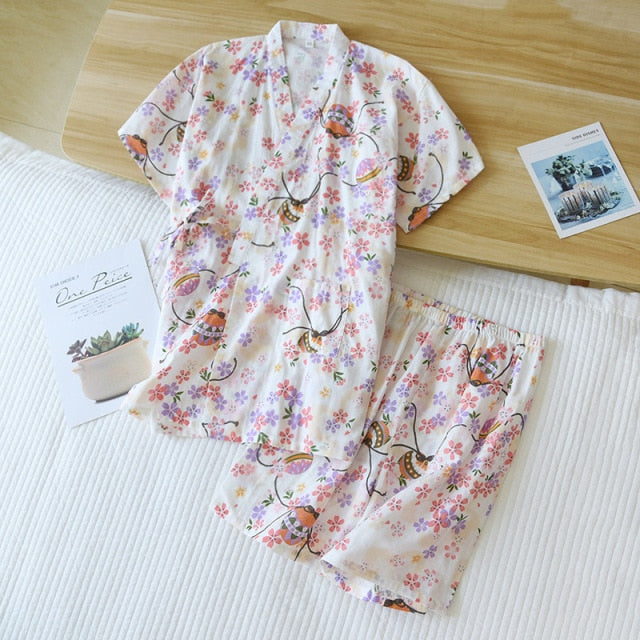 The Cute Cotton Kimono Pajama Set Cool Sleepwear-Original Pajamas