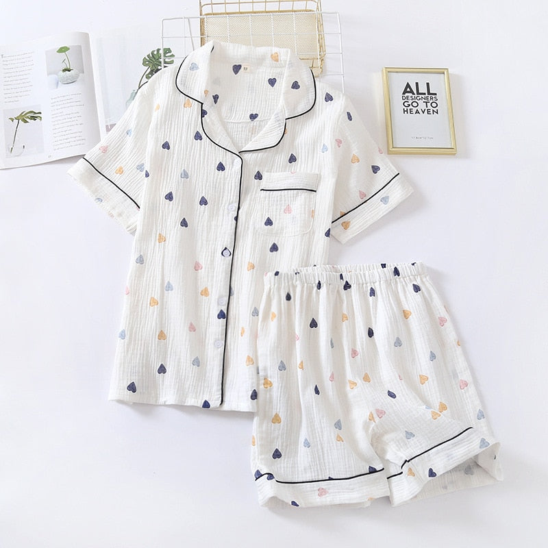 The Cute White Short Pajama Set Breathable Pajamas-Original Pajamas