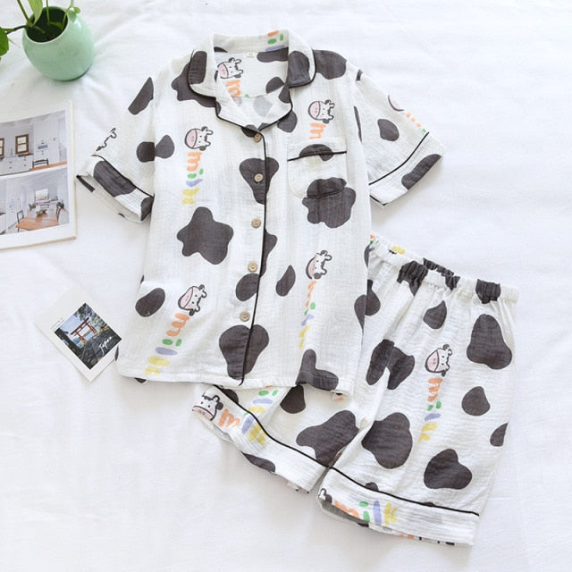 The Cute White Short Pajama Set Breathable Pajamas-Original Pajamas