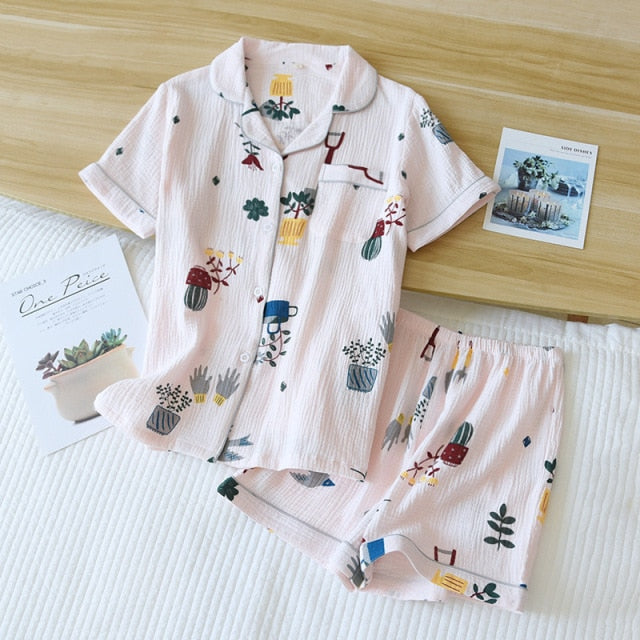 The Cute White Short Pajama Set Breathable Pajamas-Original Pajamas