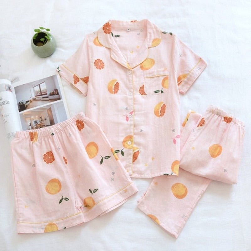 The Fresh Gauze Vibrant Female 3 Piece Original Pajamas-Original Pajamas