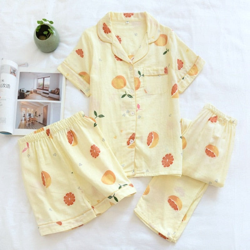 The Fresh Gauze Vibrant Female 3 Piece Original Pajamas-Original Pajamas