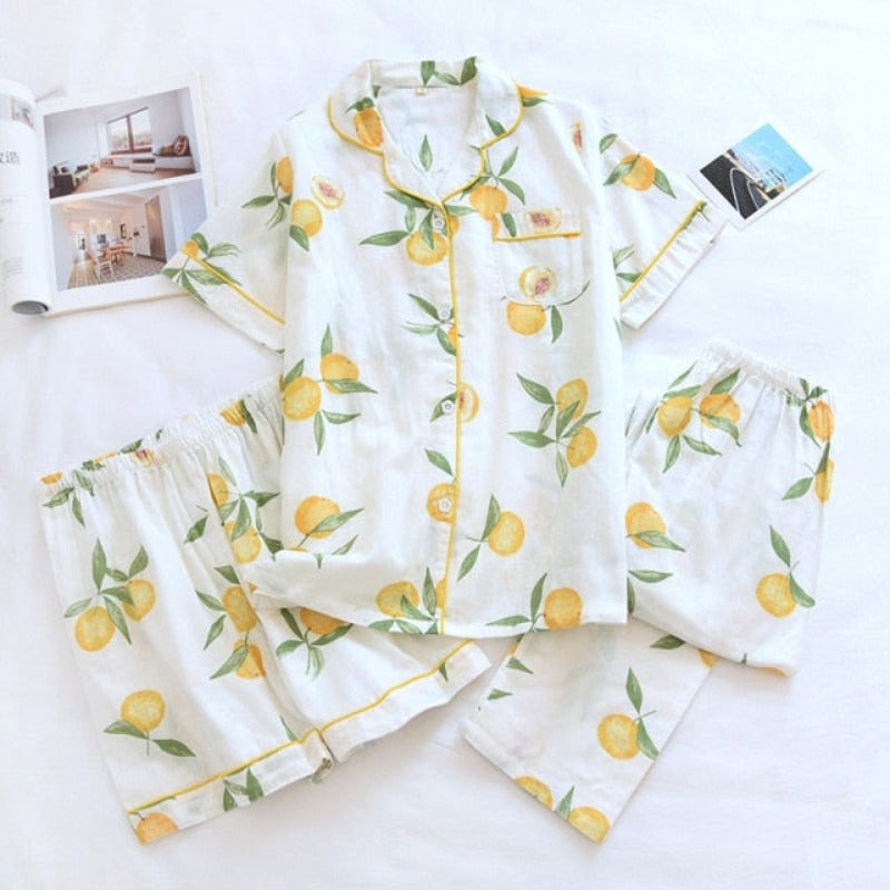 The Fresh Gauze Vibrant Female 3 Piece Original Pajamas-Original Pajamas
