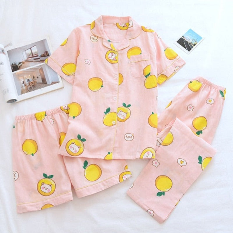 The Fresh Gauze Vibrant Female 3 Piece Original Pajamas-Original Pajamas