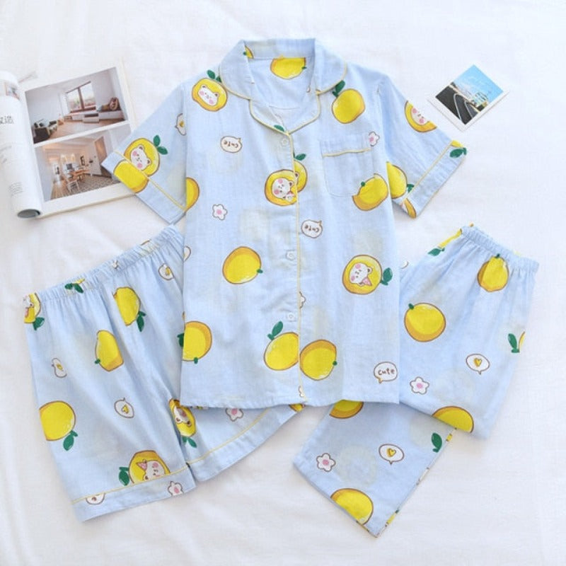 The Fresh Gauze Vibrant Female 3 Piece Original Pajamas-Original Pajamas