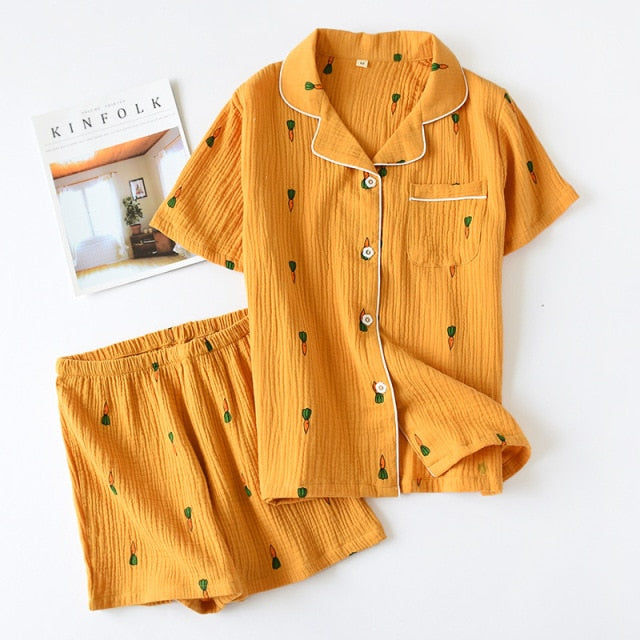 Carrot Print 2 Piece Sleepwear Shorts Set-Original Pajamas