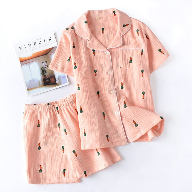 Carrot Print 2 Piece Sleepwear Shorts Set-Original Pajamas
