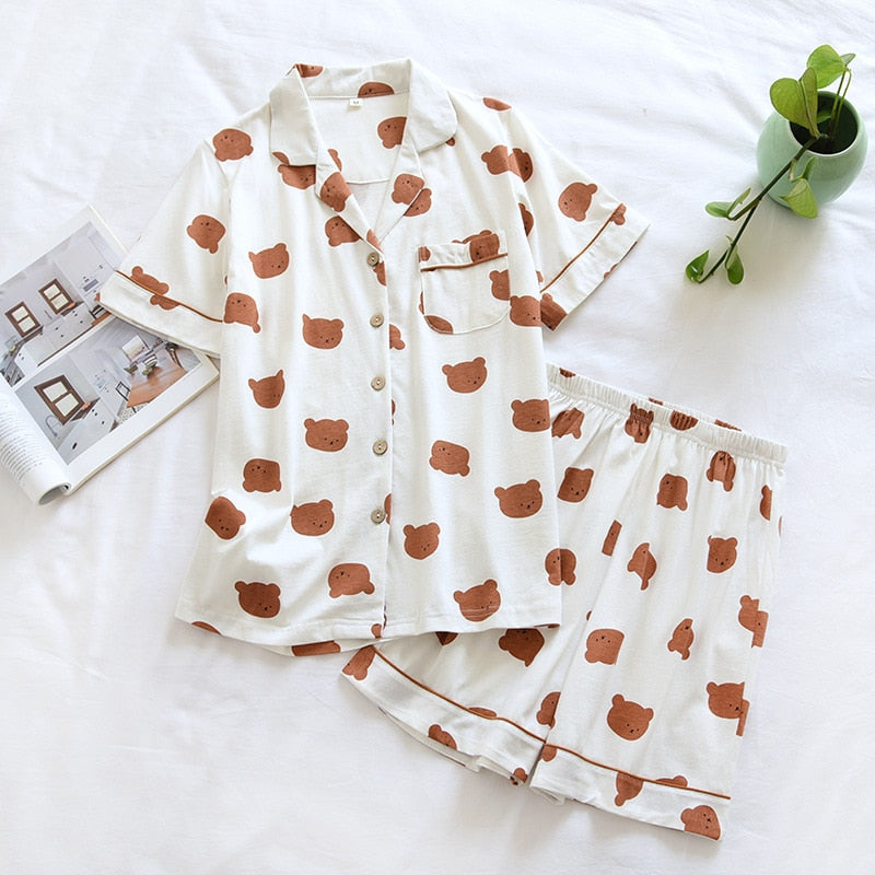 The Cartoon Bear Print Shorts Pajama Set Original Pajamas-Original Pajamas